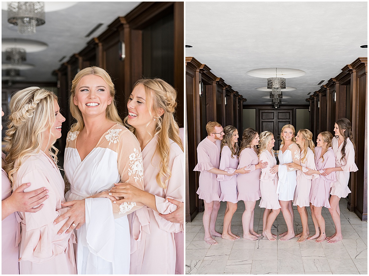 Bride and bridesmaids in robes before wedding at JPS Events in downtown Indianapolis.