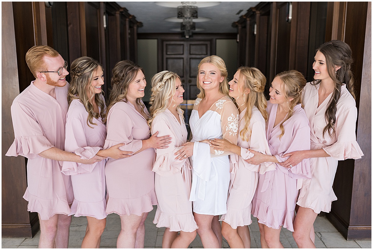 Bridesmaids in robes before wedding at JPS Events in downtown Indianapolis.