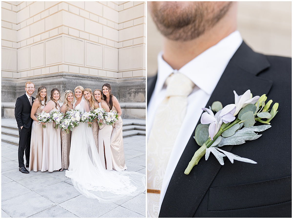 Bridal party outfit details at The Indiana War Memorial in downtown Indianapolis.