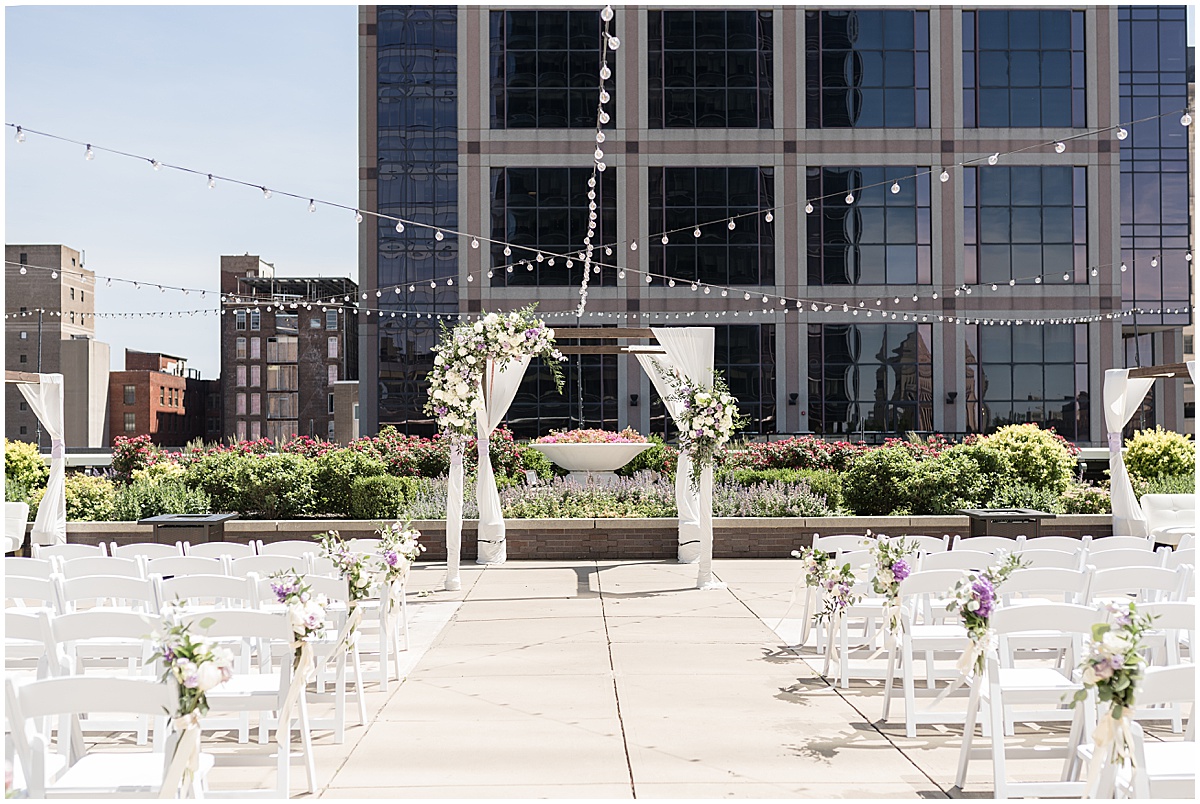 Aisle details for rooftop wedding in downtown Indianapolis at JPS Events