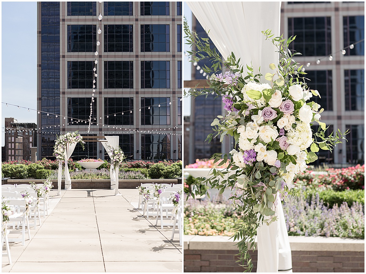 Floral details at rooftop wedding in downtown Indianapolis at JPS Events