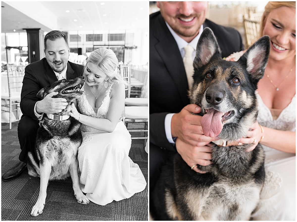 Bride and groom with dog for wedding at JPS Events in downtown Indianapolis.