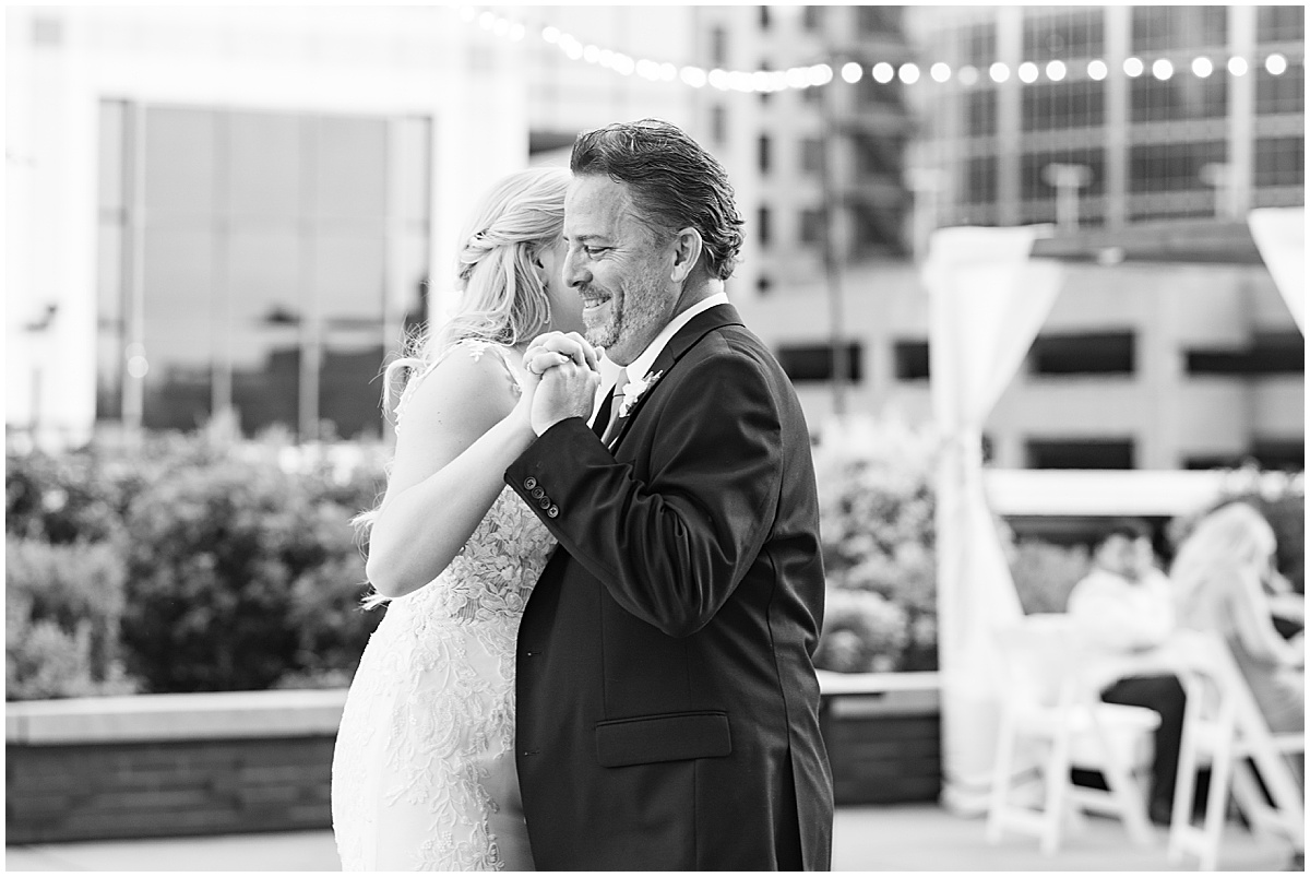 Father of the bride dance at rooftop wedding in downtown Indianapolis at JPS Events