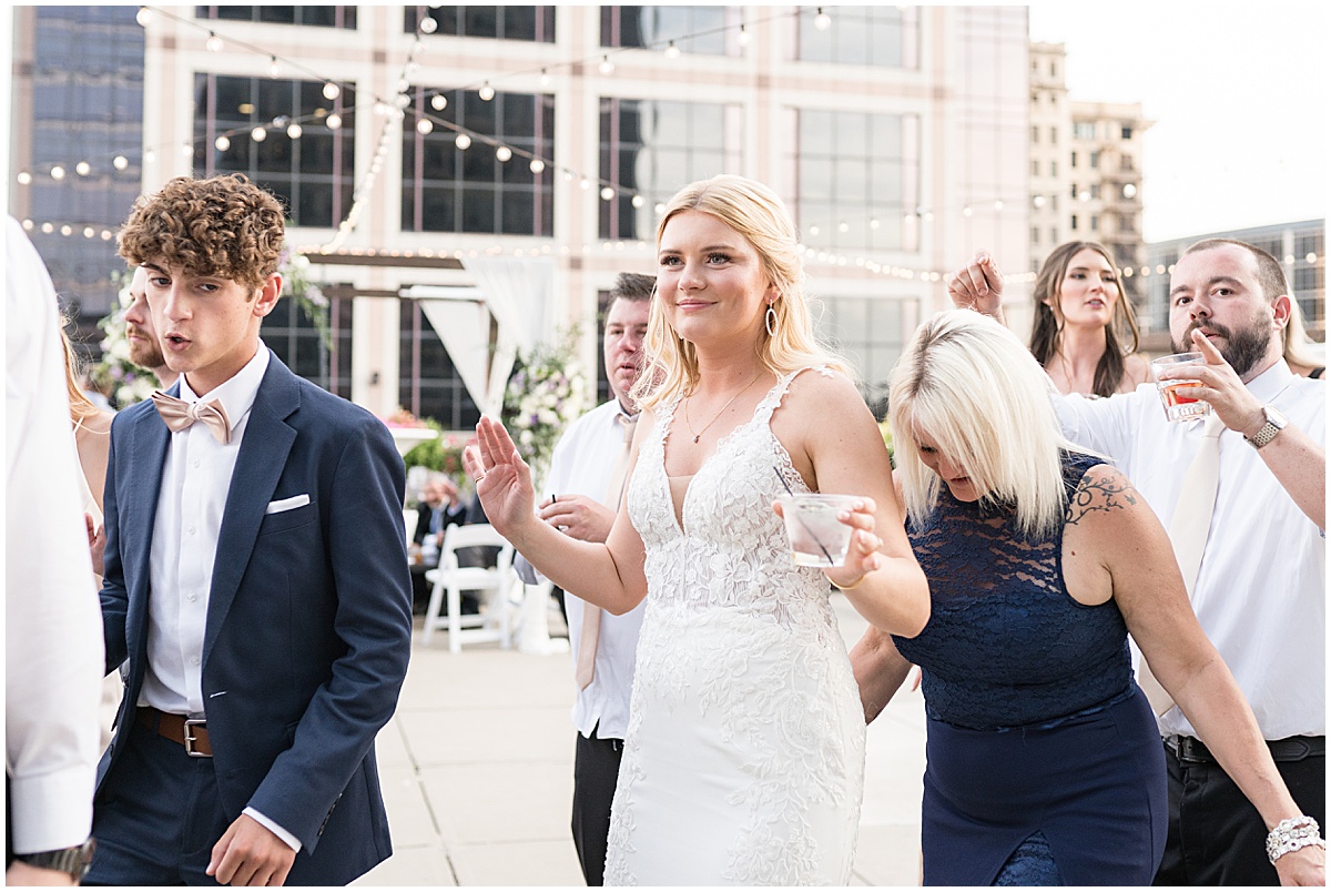Reception dancing at rooftop wedding in downtown Indianapolis at JPS Events