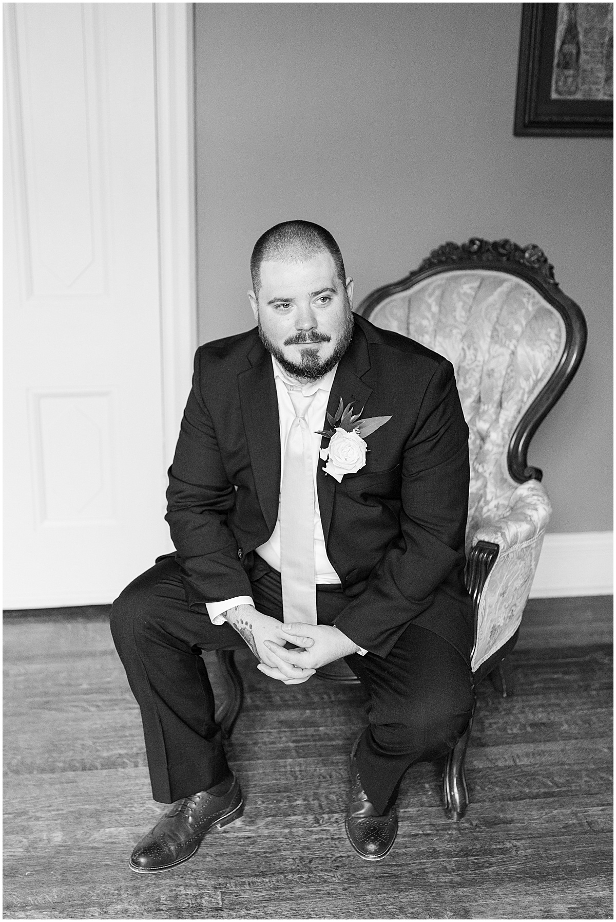 Groom portrait before wedding at Fowler House Mansion