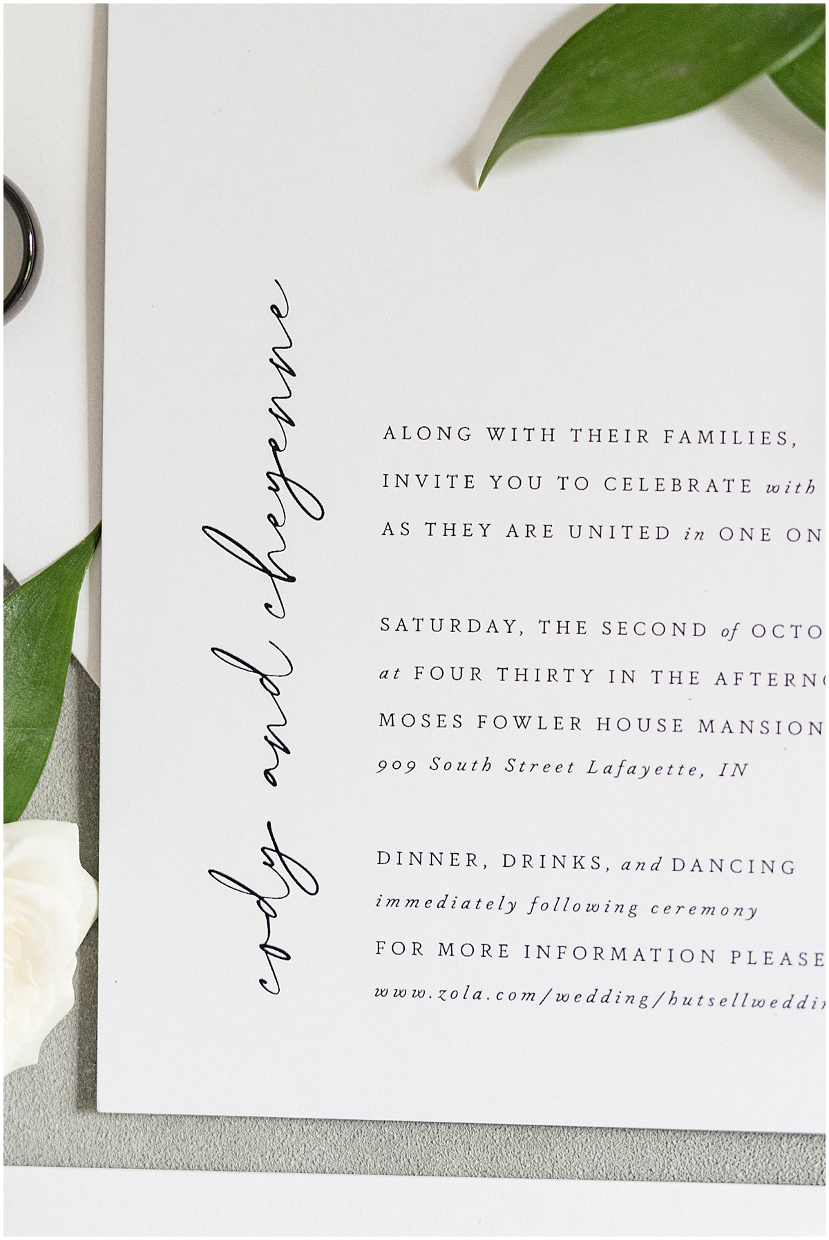 Wedding invitation detail at Fowler House Mansion