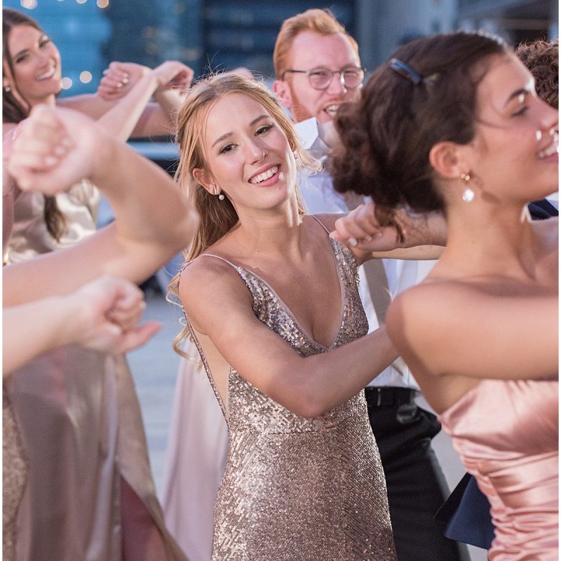 Bridal party dances during JPS Events Wedding Reception in Downtown Indianapolis