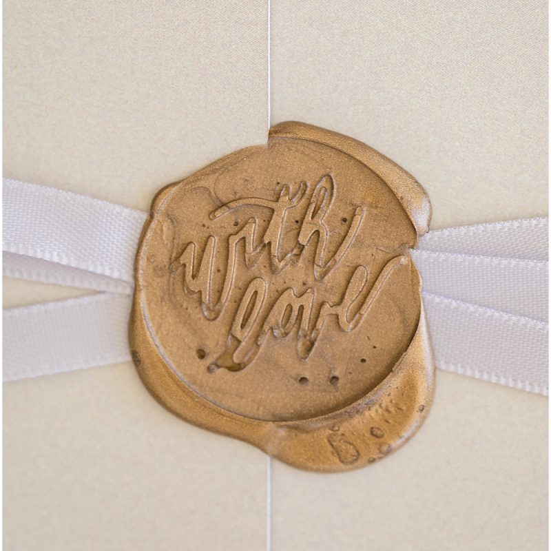 Wedding invitation seal that reads "with love" for JPS Events wedding in downtown Indianapolis