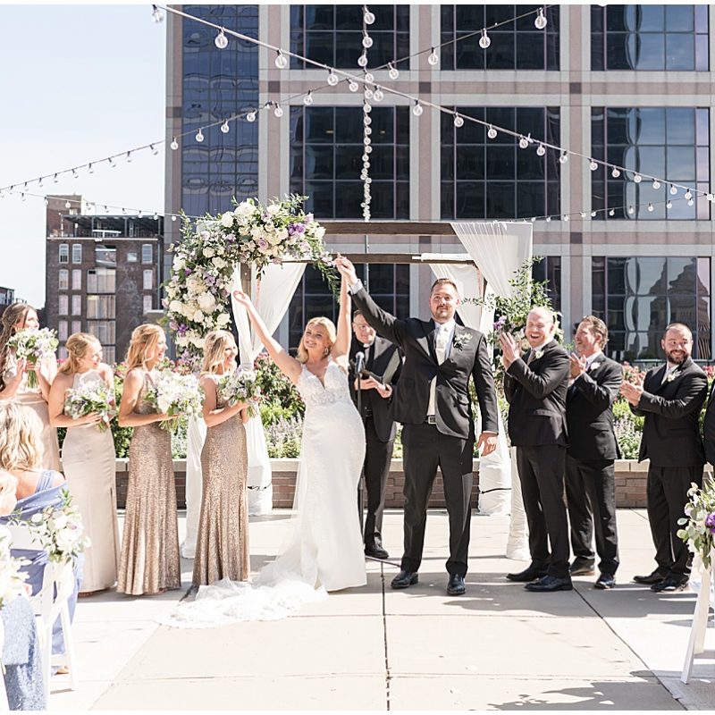 Bride and groom celebrate marriage after JPS Events Wedding in Downtown Indianapolis