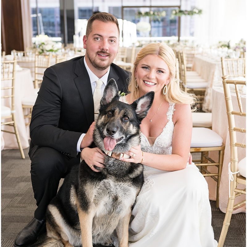 Bride and groom with dog at JPS Events Wedding in Downtown Indianapolis