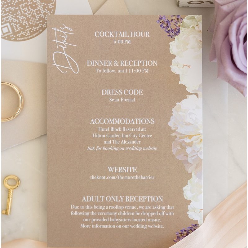 Wedding invitation piece for JPS Events wedding in downtown Indianapolis