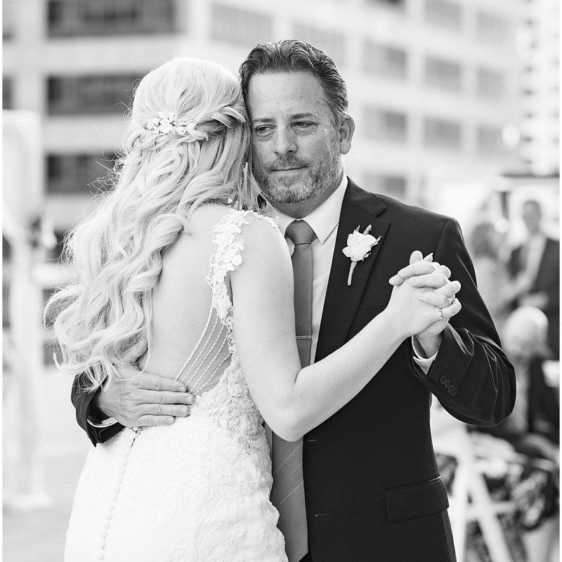 Bride dances with father at JPS Events Wedding Reception in Downtown Indianapolis