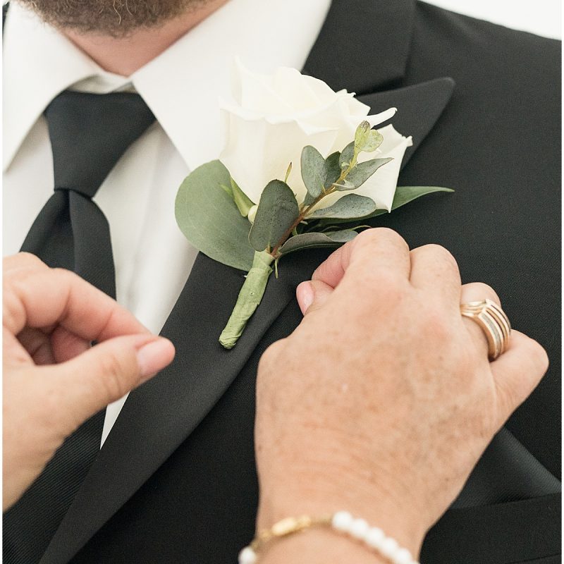 Close up of boutonnière at New Journey Farms