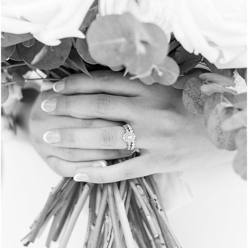 Detail of bride holding bouquet at New Journey Farms