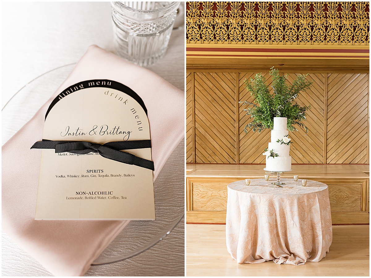 Menu and cake details for Delphi Opera House wedding