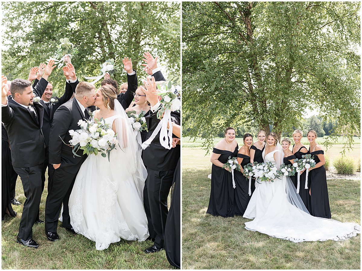 Bridal party cheer for couple at wedding in Converse, Indiana
