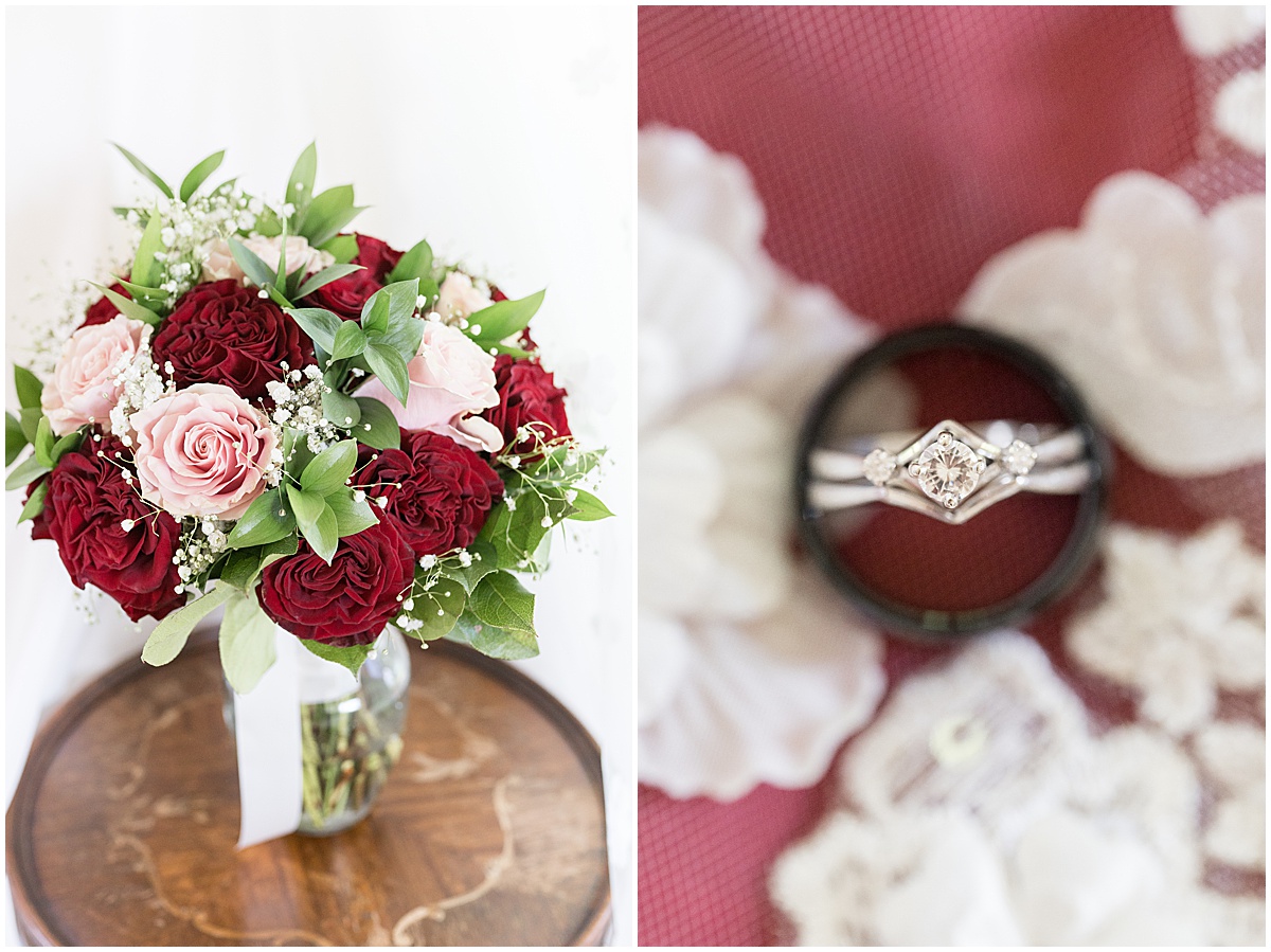 Bouquet and ring details for Churchill Farms wedding in Lake Village, Indiana