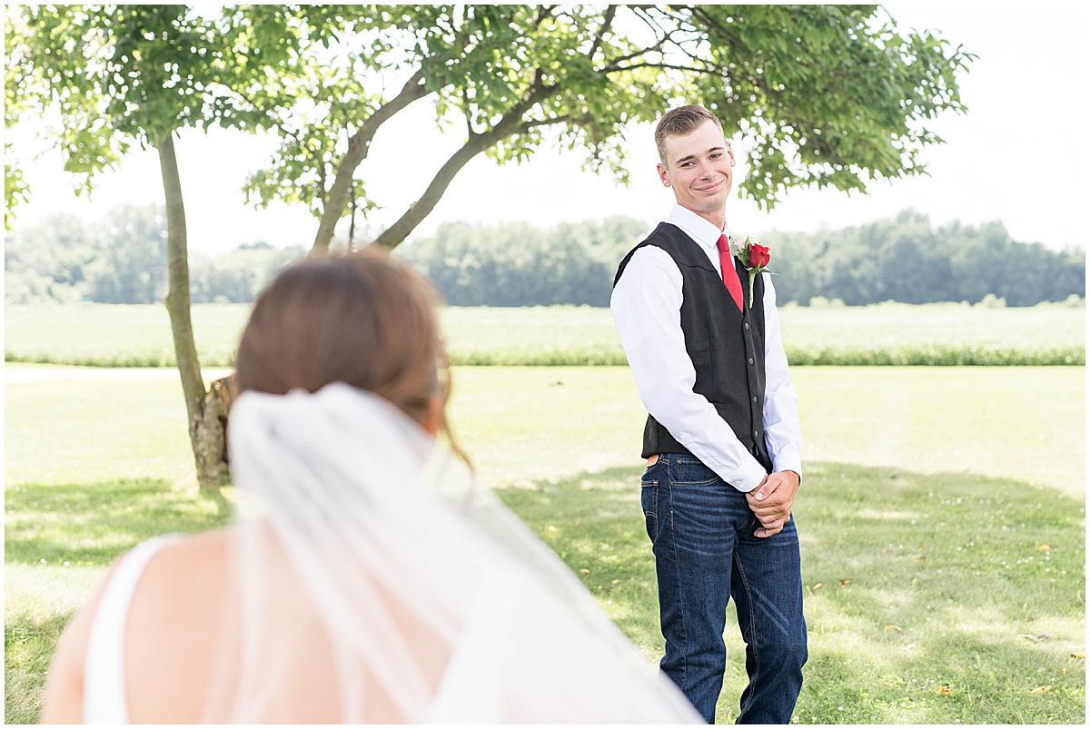 First look before Churchill Farms wedding in Lake Village, Indiana