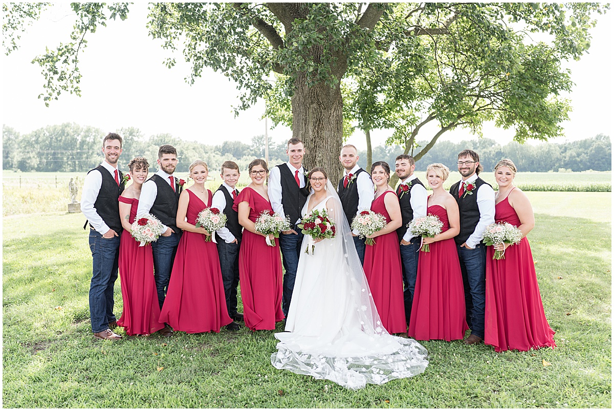 Full bridal party before Churchill Farms wedding in Lake Village, Indiana