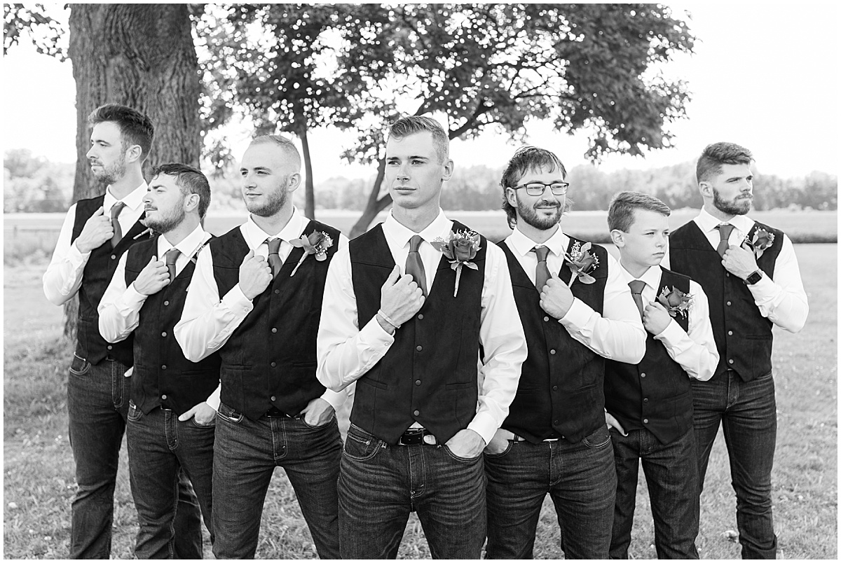 Groom with groomsmen at Churchill Farms wedding in Lake Village, Indiana