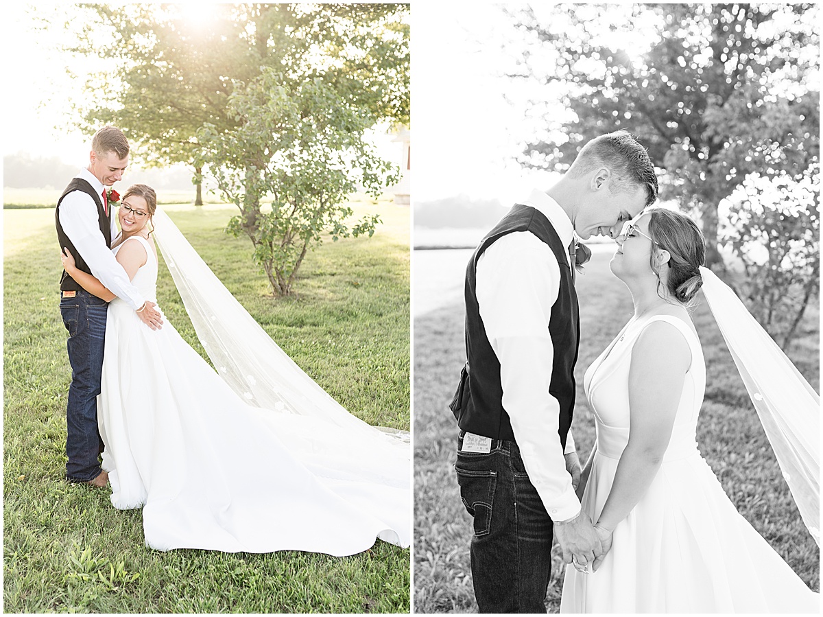 Bride and groom get close for photos after Churchill Farms wedding in Lake Village, Indiana