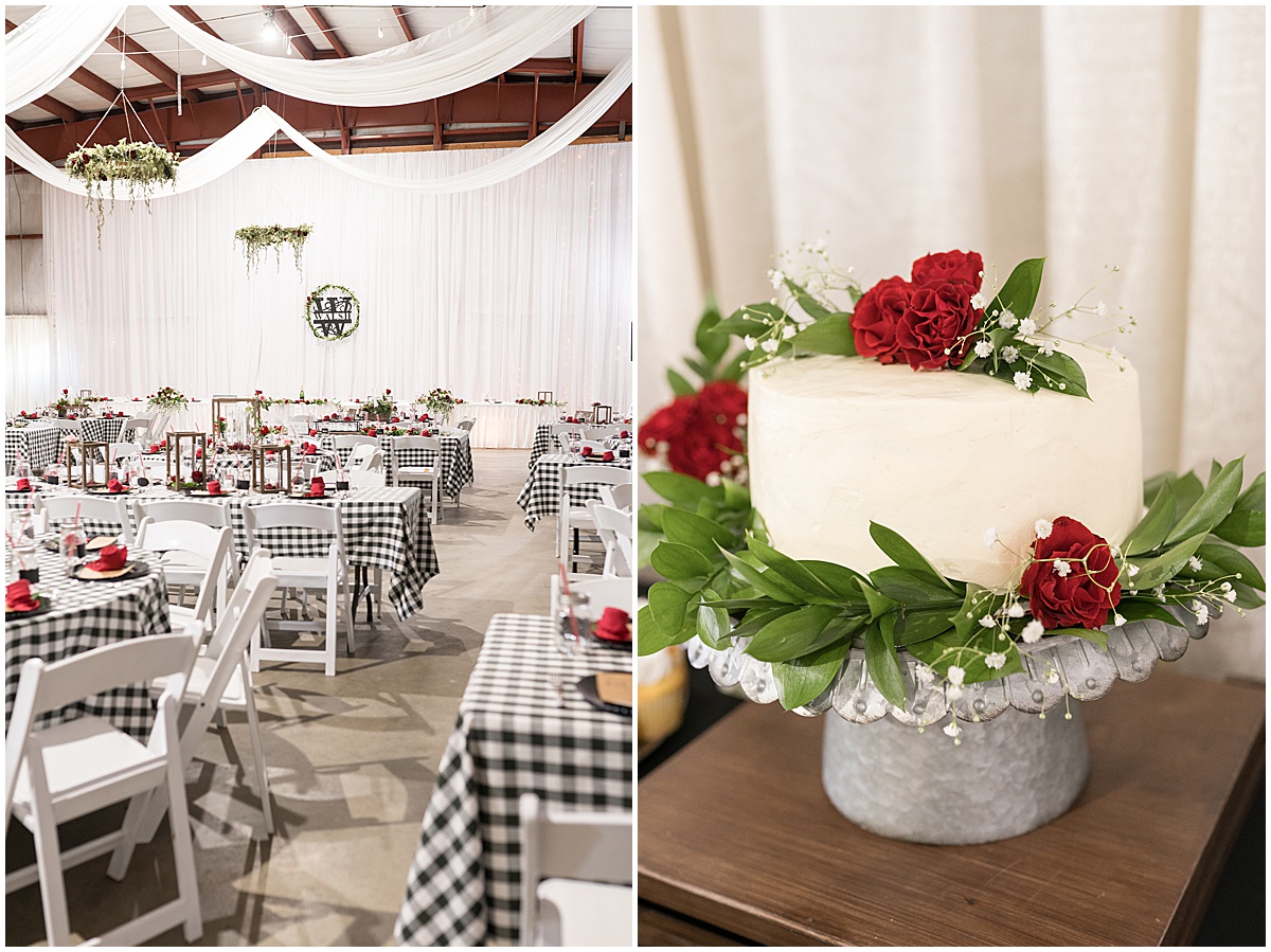 Cake and table setting for Churchill Farms wedding in Lake Village, Indiana