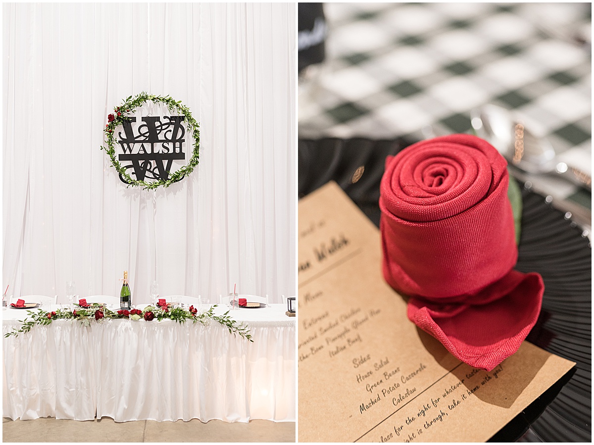Floral and table details at Churchill Farms wedding in Lake Village, Indiana