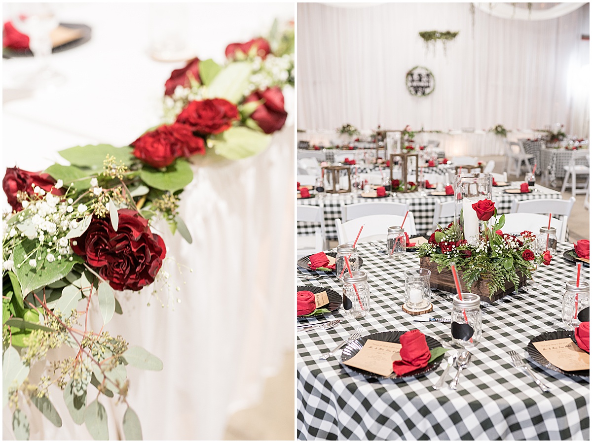 Floral and table details at Churchill Farms wedding in Lake Village, Indiana