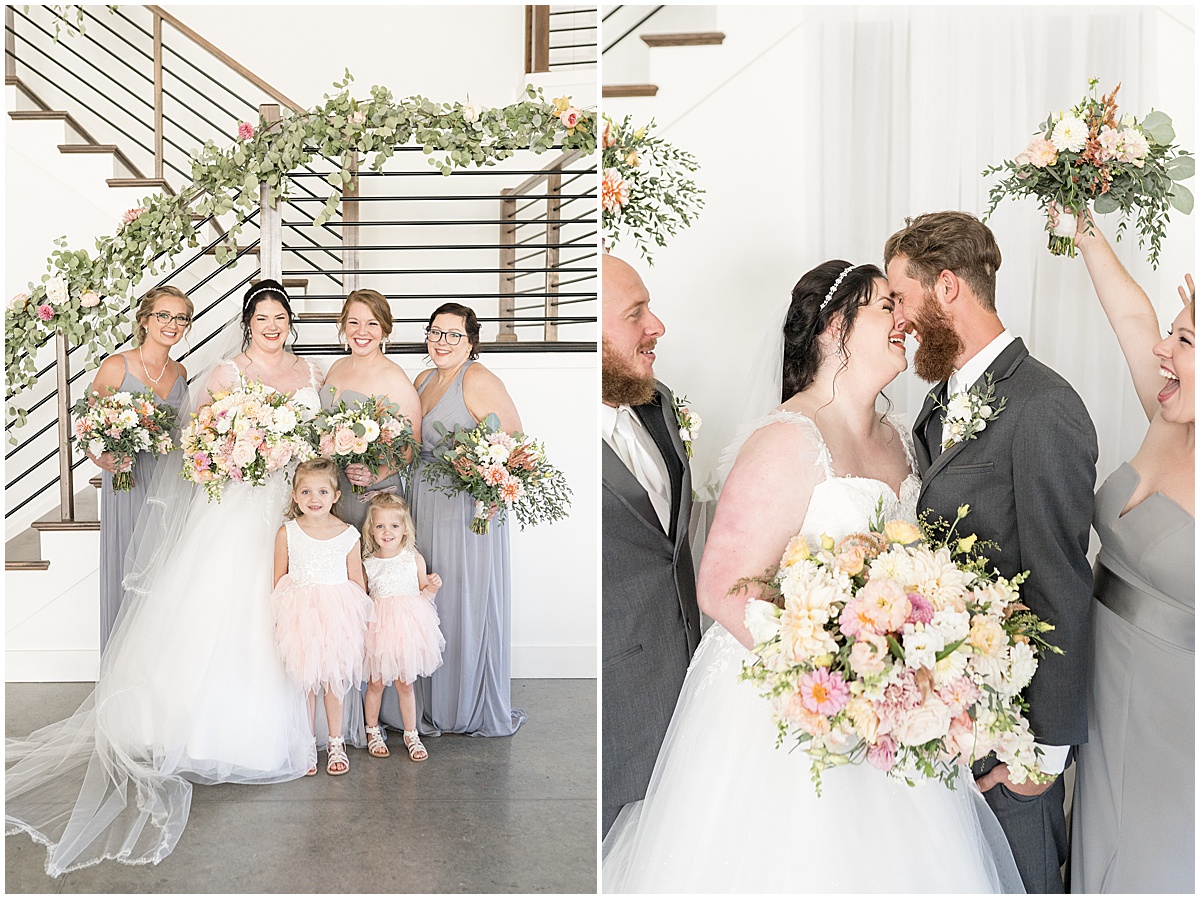 Bridal party photos for pastel wedding at New Journey Farms in Lafayette, Indiana