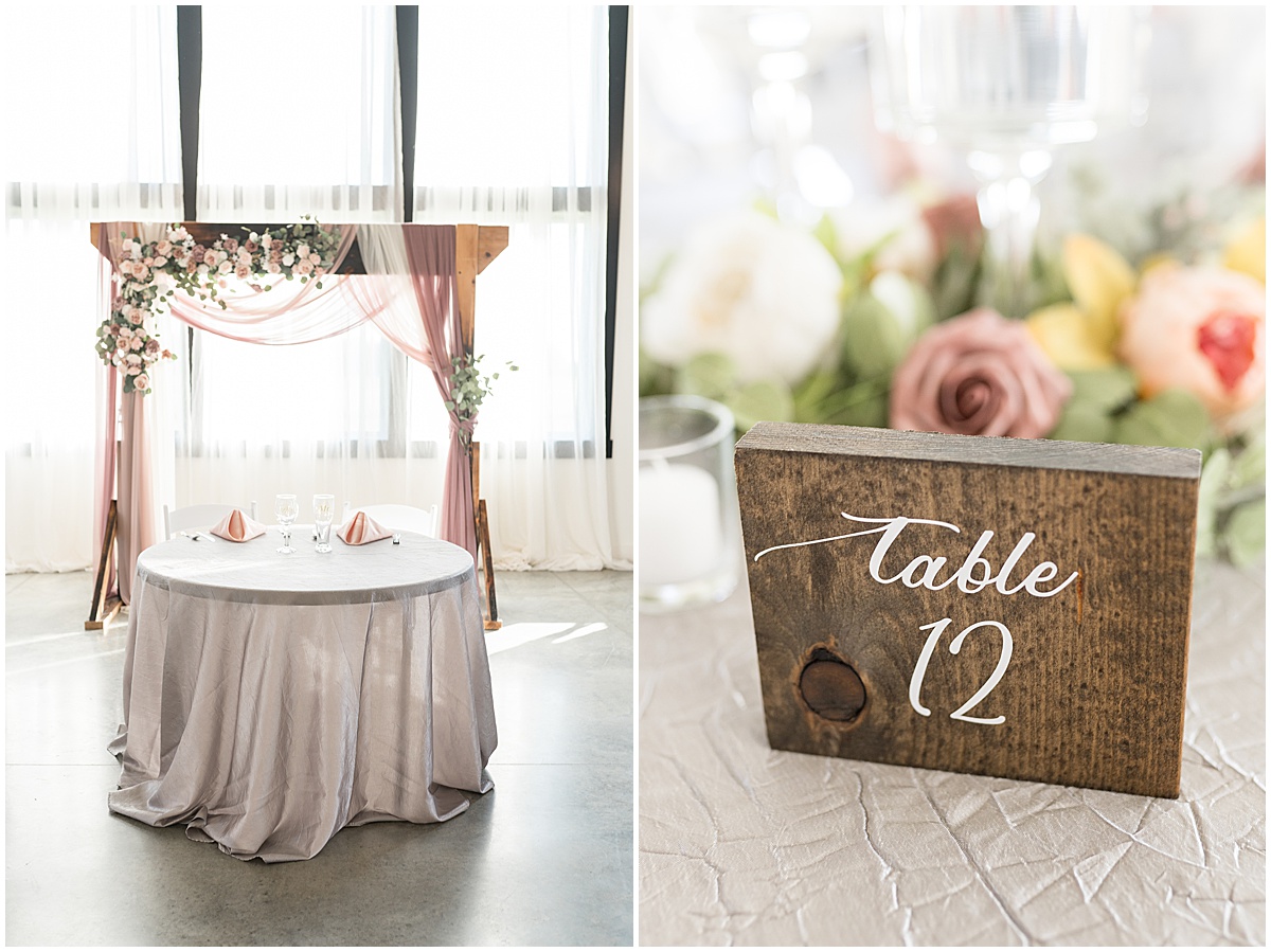 Table setting for pastel wedding at New Journey Farms in Lafayette, Indiana