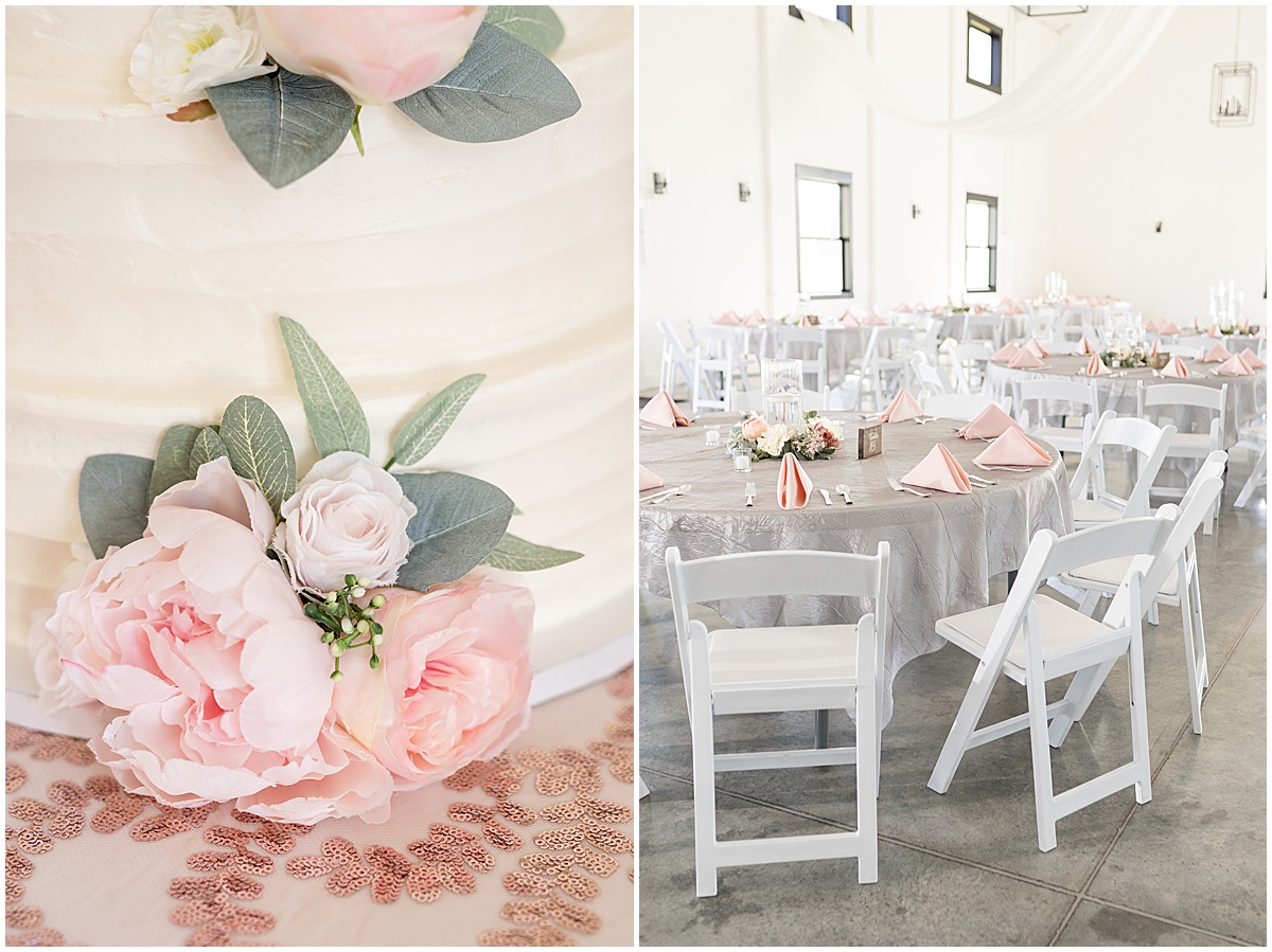 Reception details for pastel wedding at New Journey Farms in Lafayette, Indiana
