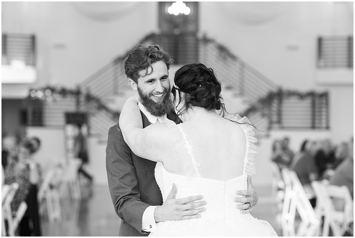 Bride and groom first dance at pastel wedding at New Journey Farms in Lafayette, Indiana