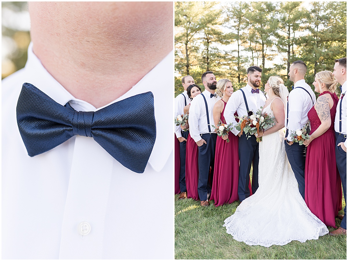 Groomsmen in blue bowties at Finley Creek Vineyards wedding in Zionsville, Indiana