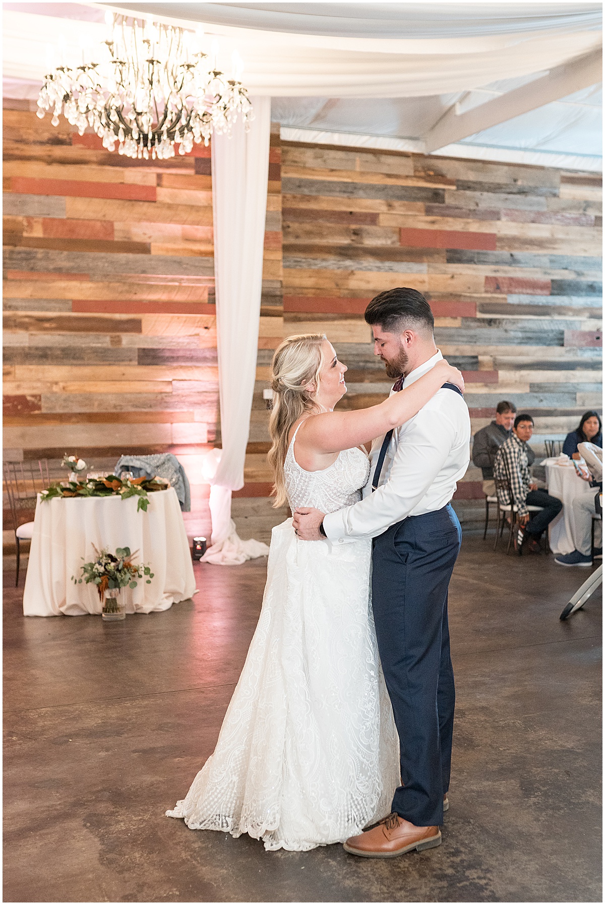 Bride and groom first dance at Finley Creek Vineyards wedding in Zionsville, Indiana