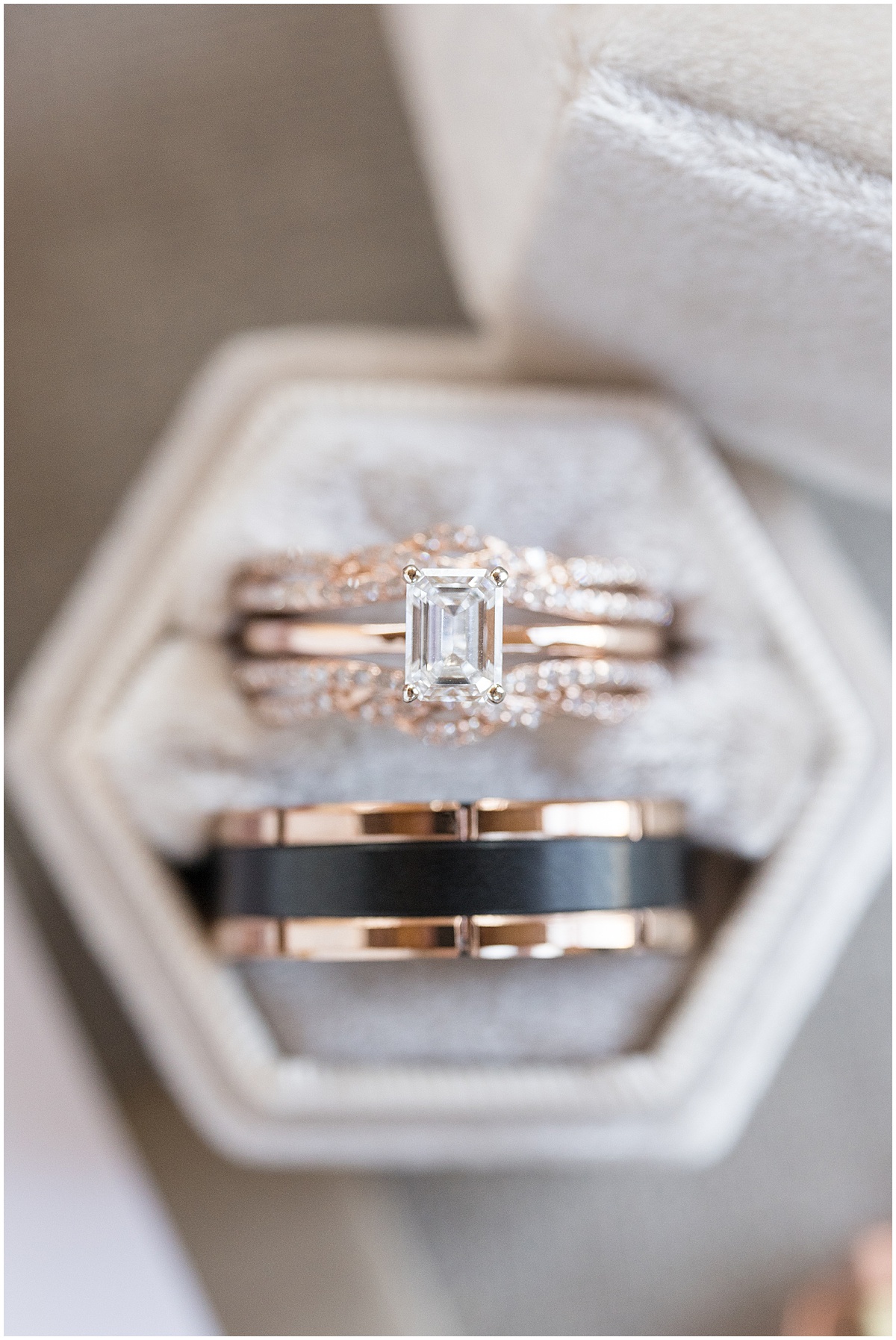 Close up of wedding rings for Miami County Fairgrounds wedding in Peru, Indiana