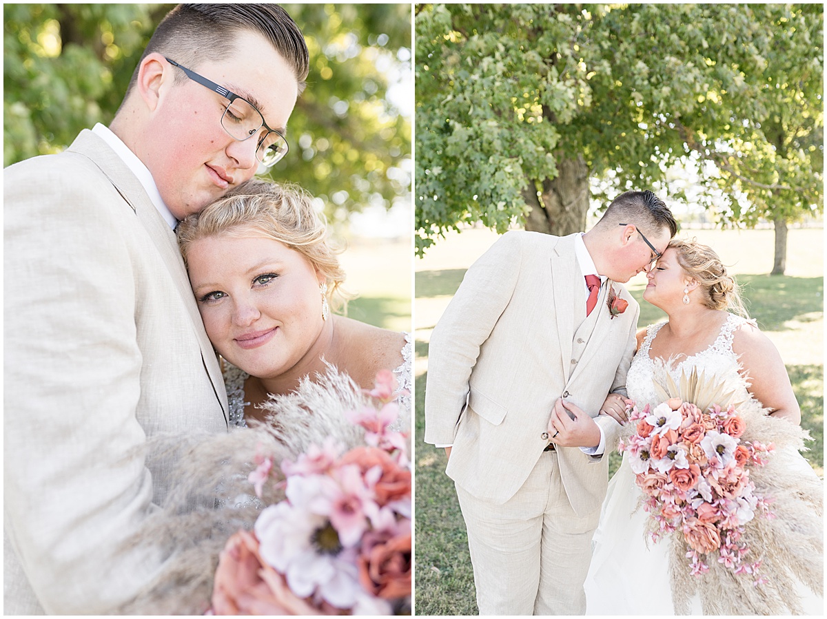 Bride and groom get close before Miami County Fairgrounds wedding in Peru, Indiana