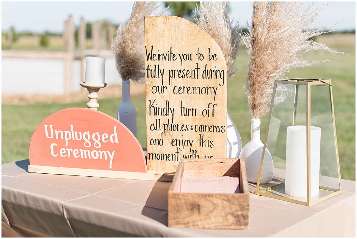 Ceremony decor for Miami County Fairgrounds wedding in Peru, Indiana