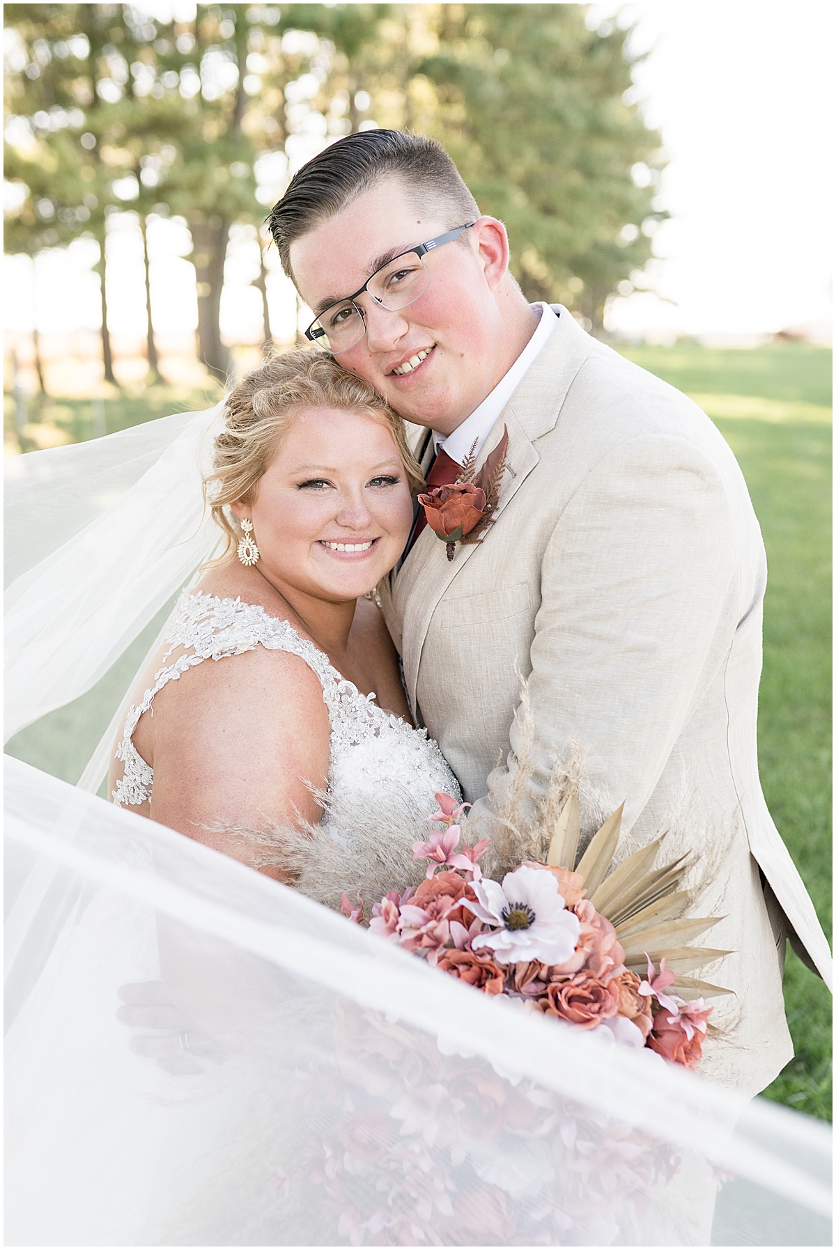 Bride and groom just married photos at Miami County Fairgrounds wedding in Peru, Indiana