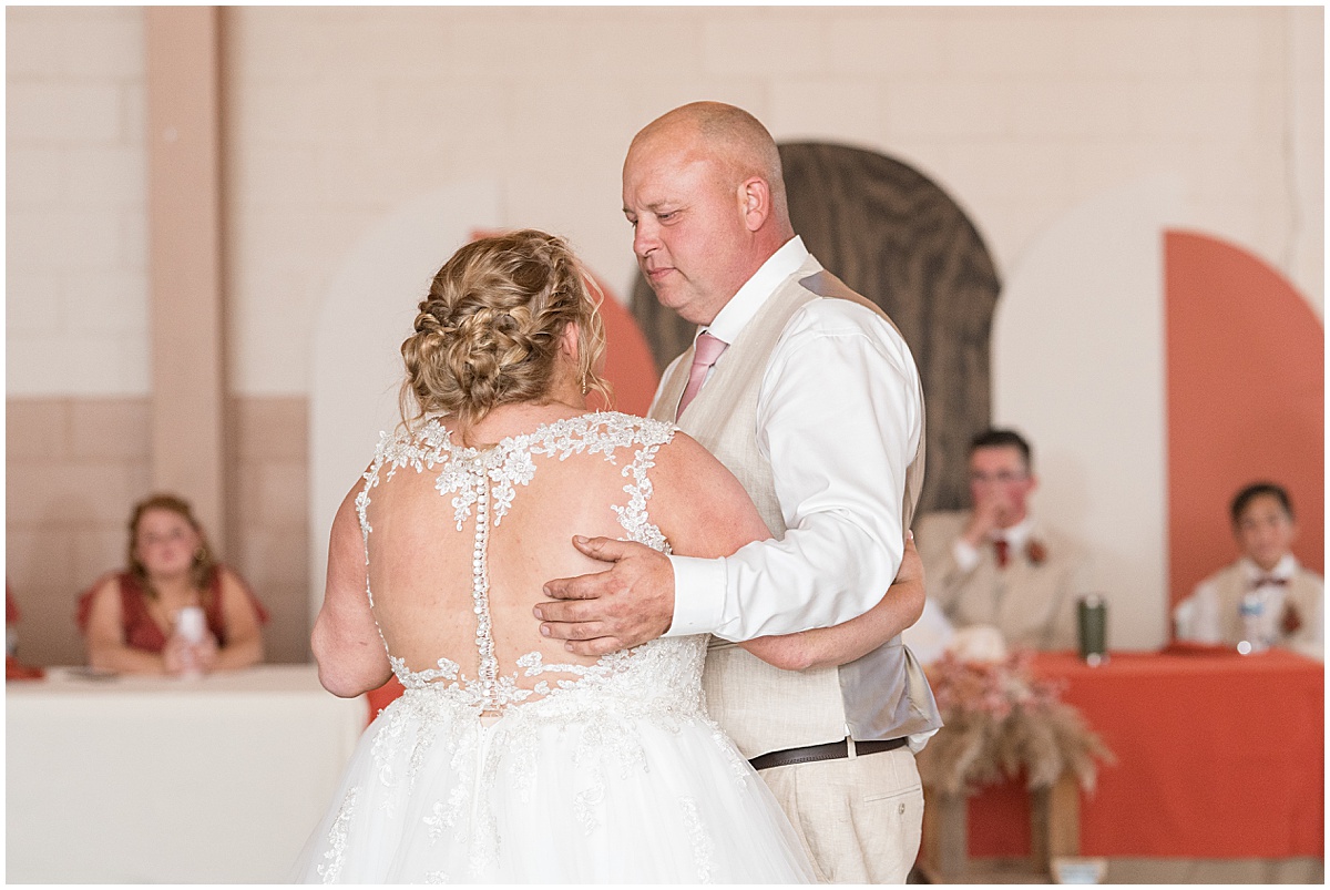 Father of the bride dance at Miami County Fairgrounds wedding in Peru, Indiana