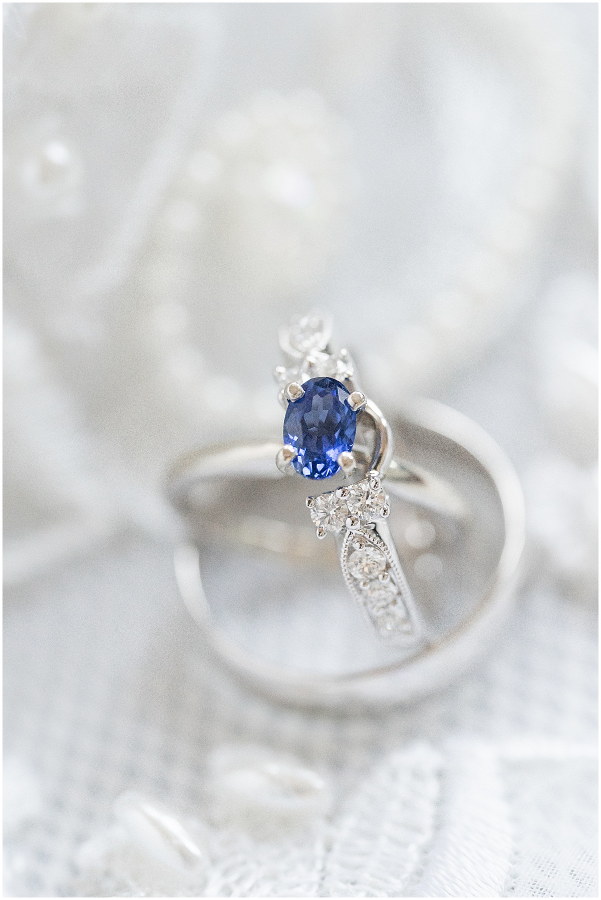 Blue stone ring detail for wedding in Lafayette, Indiana