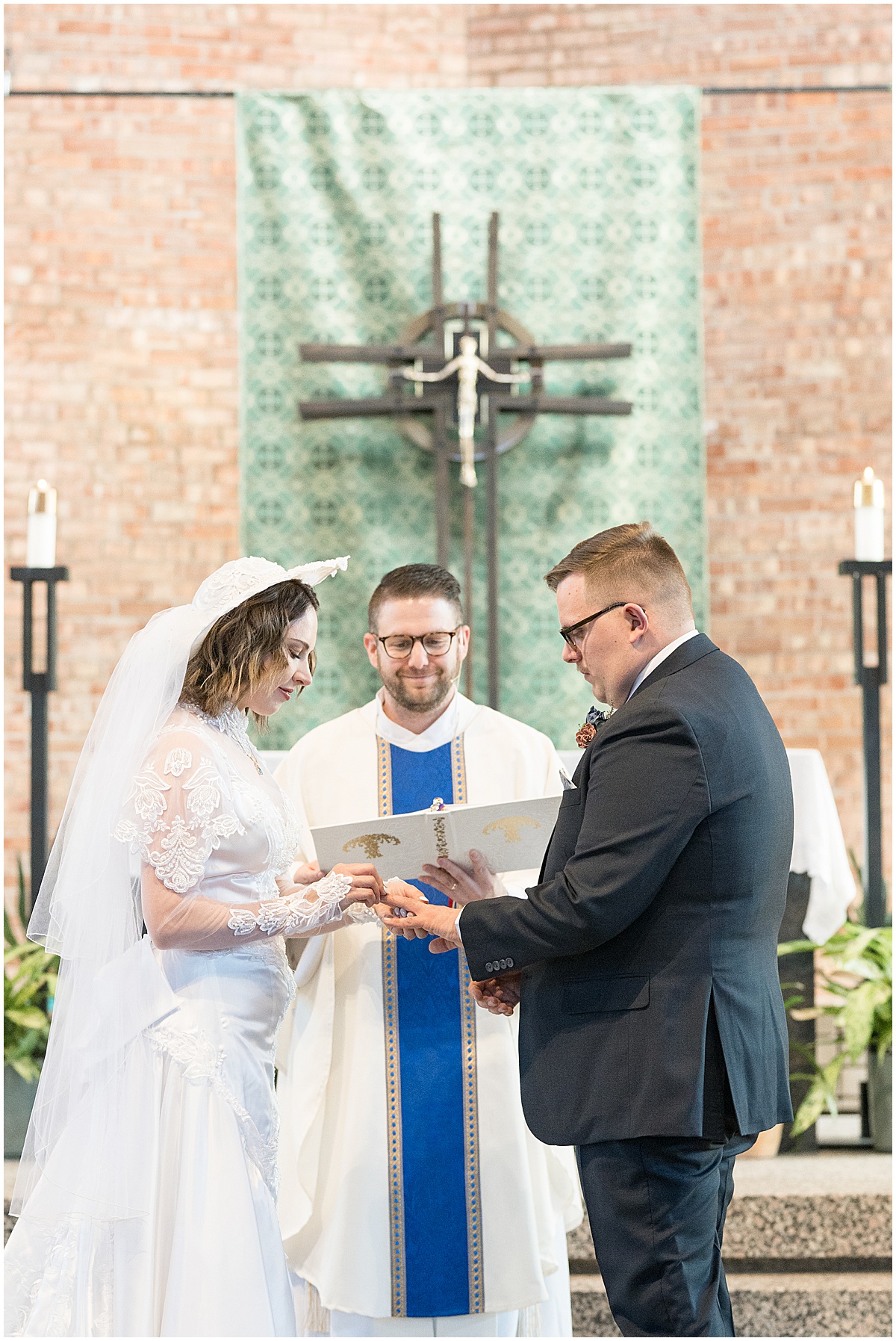 Ceremony of wedding at St. Thomas Aquina Church in West Lafayette, Indiana