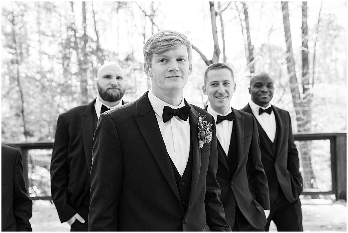 Groom and groomsmen before fall wedding at 3 Fat Labs in Greencastle, Indiana