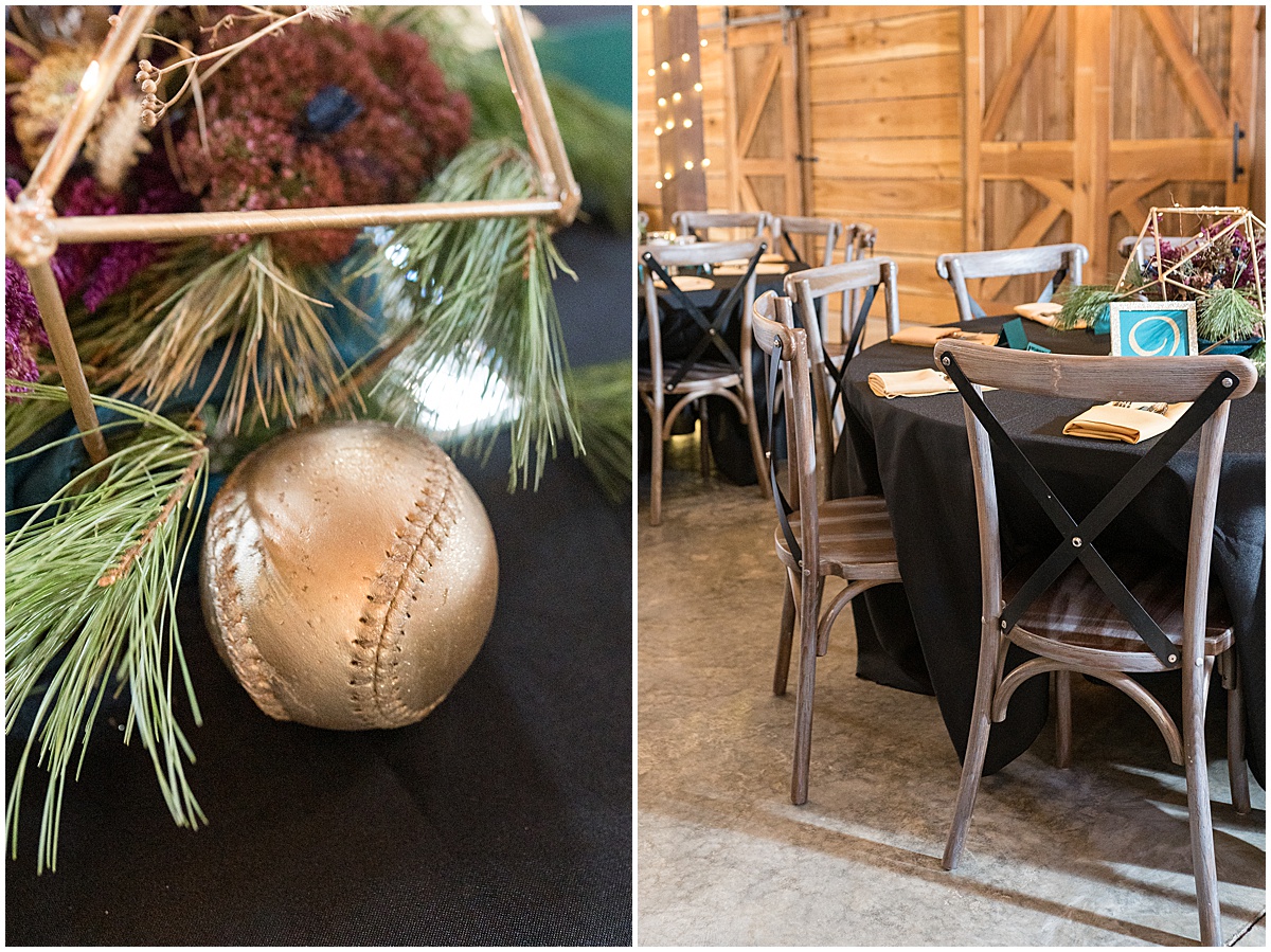 Table settings for fall wedding at 3 Fat Labs in Greencastle, Indiana
