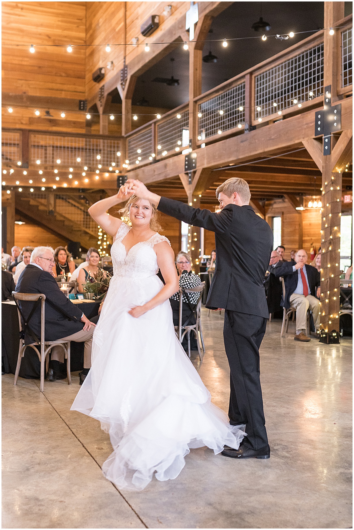 Newlyweds dancing at fall wedding at 3 Fat Labs in Greencastle, Indiana