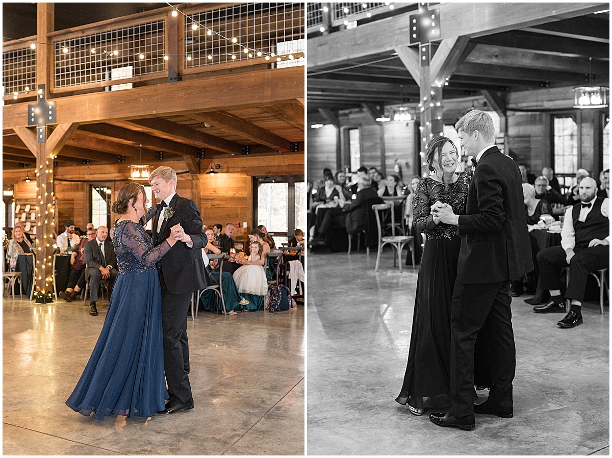 Parent dances at fall wedding at 3 Fat Labs in Greencastle, Indiana