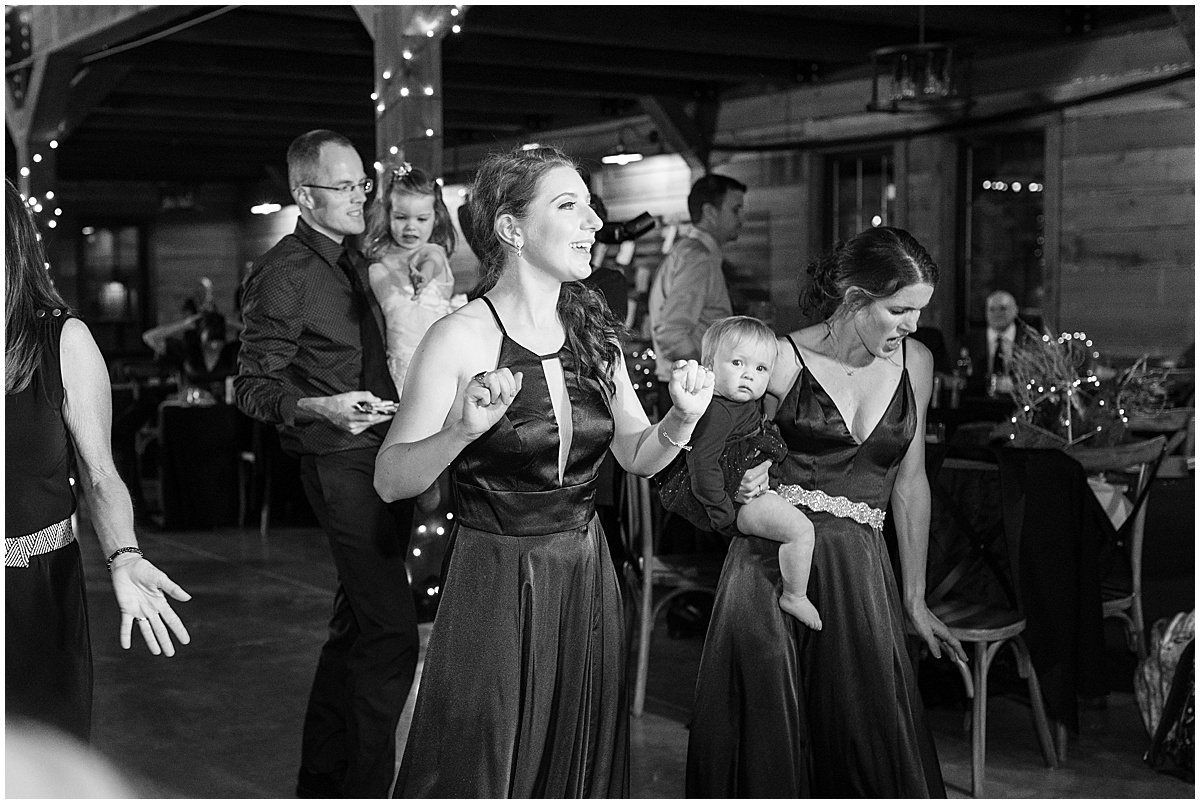 Dancing at fall wedding at 3 Fat Labs in Greencastle, Indiana