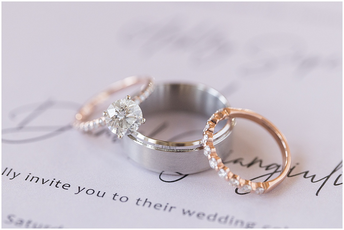 Close up of rings at Iron & Ember events wedding in Carmel, Indiana
