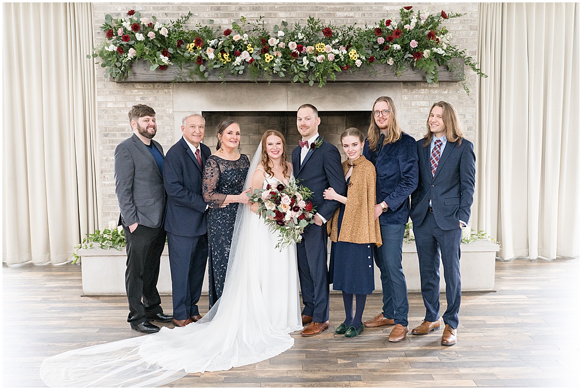 Family photos at Iron & Ember events wedding in Carmel, Indiana