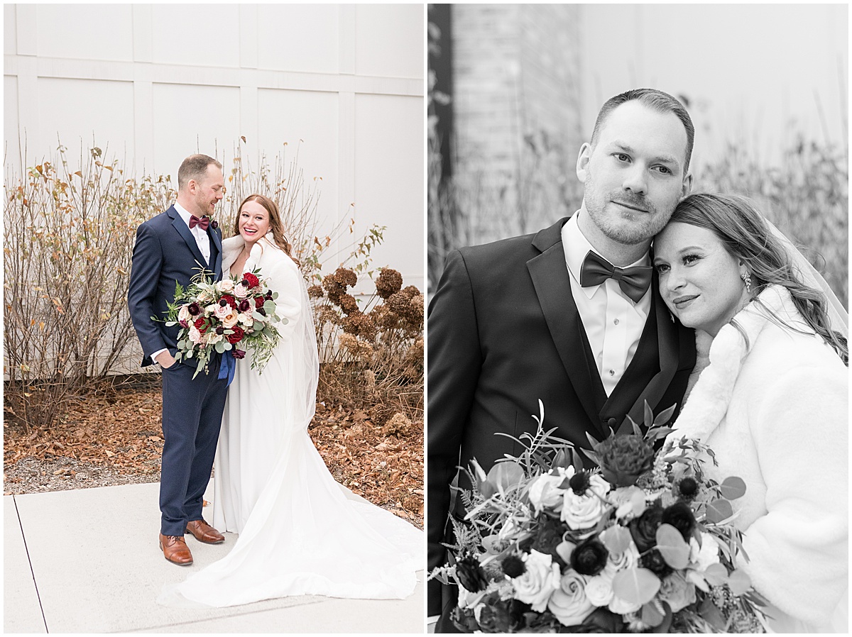 Bride and groom get close at Iron & Ember events wedding in Carmel, Indiana
