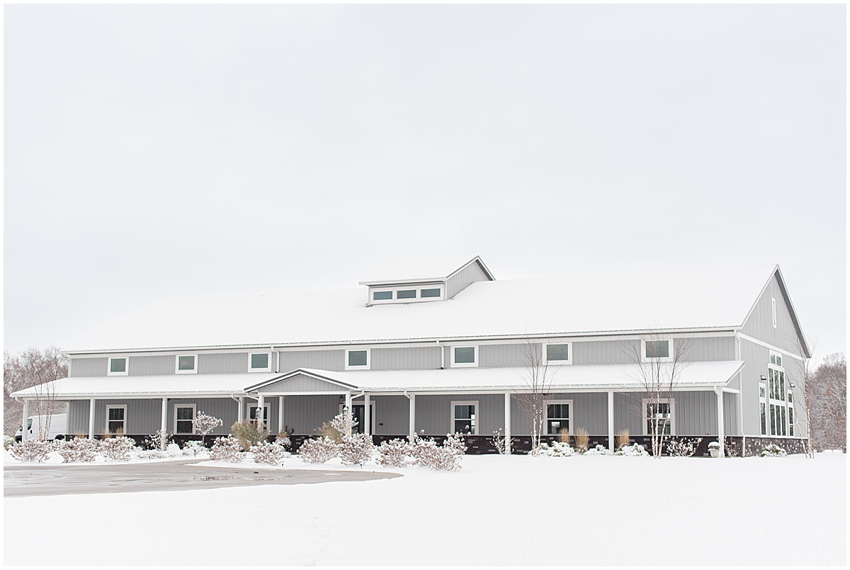 Snow covered venue for wedding at New Journey Farms